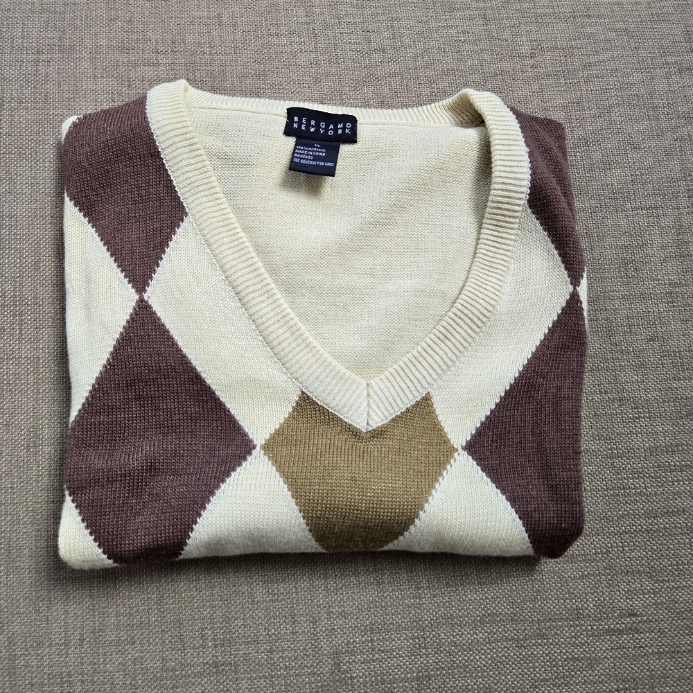 Bergamo New York Argyle Sweater Vest – XL – Preppy Golf Style – Acrylic, NWOT